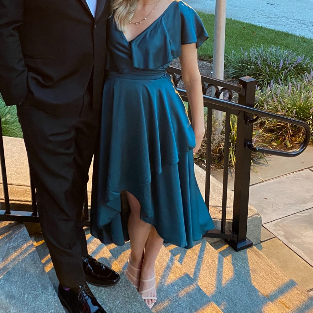 Teal color satin dress